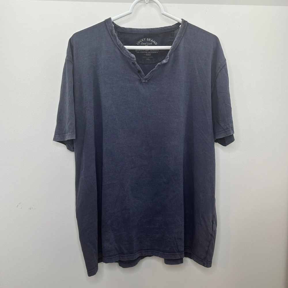 Lucky Brand Garment Dyed Henley Shirt Blue Short Sleeve XXL Casual Vintage Wash